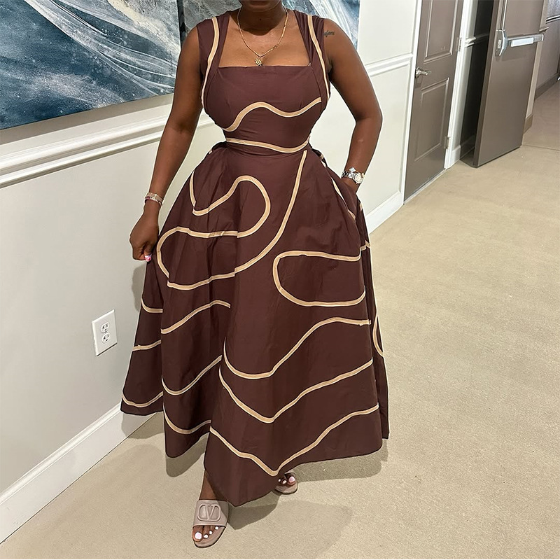 European and American cross-border women's clothing 2025 summer new style temperament square collar sleeveless high waist slimming mid length camisole dress