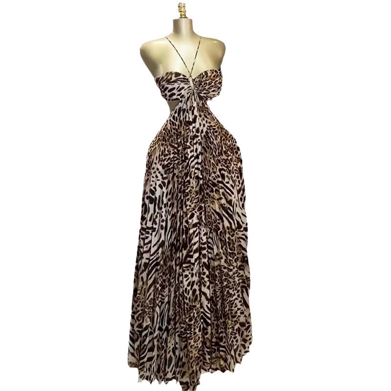 European and American women's clothing 2025 spring new sweet and fresh suspender strapless strapless lace up pleated oversized swing dress European and American women's clothing 2025 spring new sweet and fresh suspender strapless strapless lace up pleated oversized swing dress