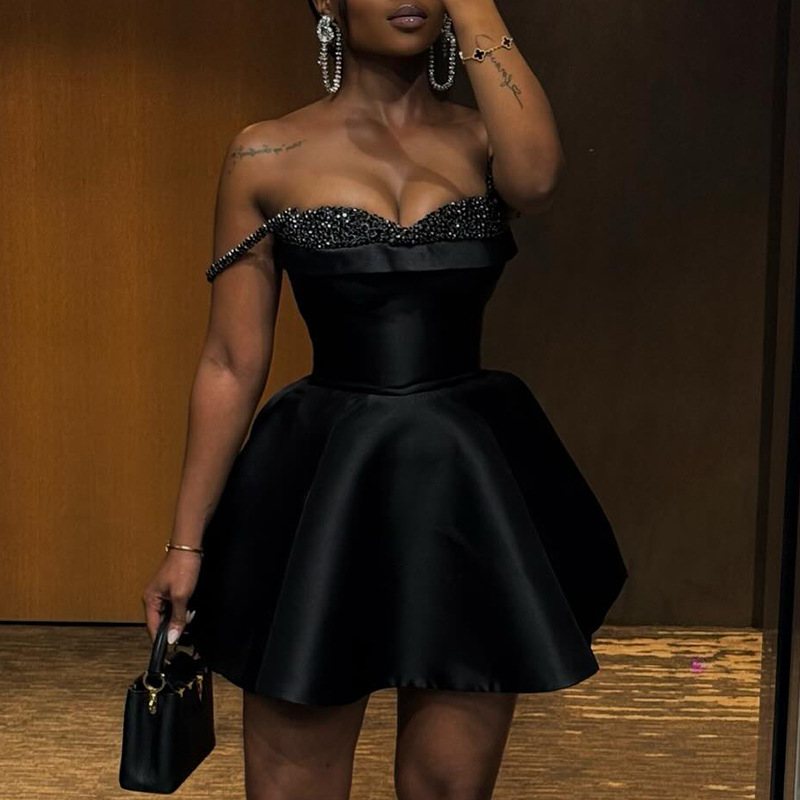 European and American women's clothing 2025 spring new style elegant temperament sequin splicing strapless suspender dress short skirt European and American women's clothing 2025 spring new style elegant temperament sequin splicing strapless suspender dress short skirt