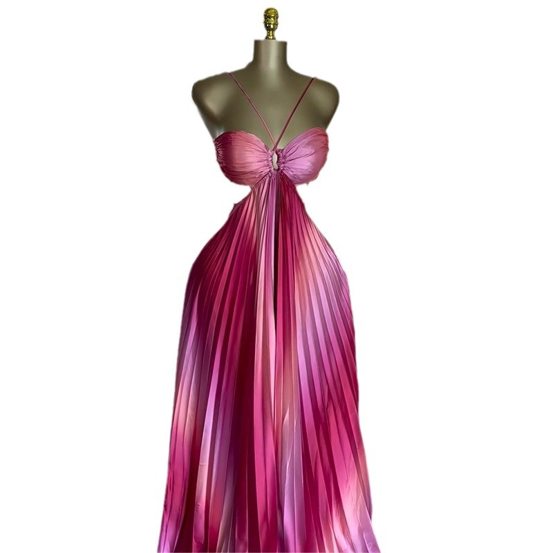 European and American women's clothing 2025 spring new sweet and fresh suspender strapless strapless lace up pleated oversized swing dress European and American women's clothing 2025 spring new sweet and fresh suspender strapless strapless lace up pleated oversized swing dress