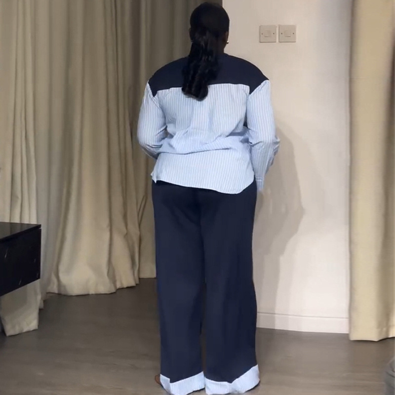 European and American cross-border women's clothing 2025 summer new casual round neck fake two-piece hoodie high waist wide leg pants set European and American cross-border women's clothing 2025 summer new casual round neck fake two-piece hoodie high waist wide leg pants set