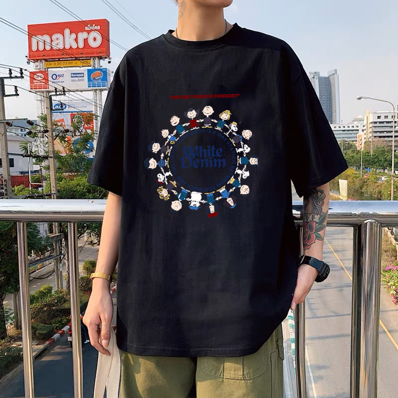 Hong Kong style letter black ice silk couple style unisex round neck short sleeved T-shirt men's trendy versatile casual clothes Hong Kong style letter black ice silk couple style unisex round neck short sleeved T-shirt men's trendy versatile casual clothes