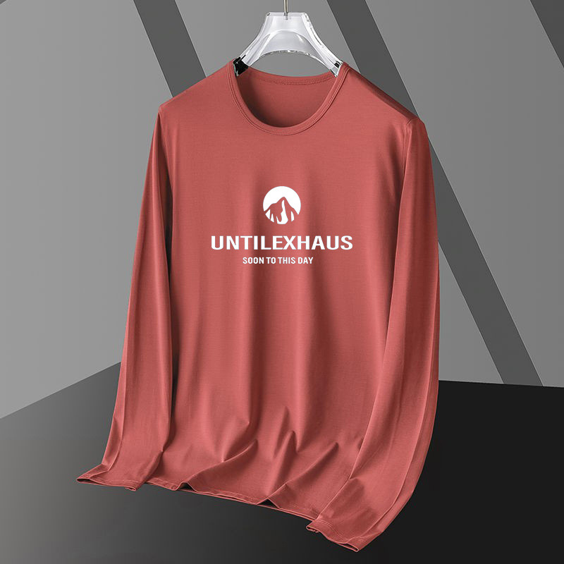 Spring and Autumn New Round Neck Printed Long Sleeve Slimming Bottom Shirt for Men and Women, Versatile Quick Drying Sports Top T-shirt