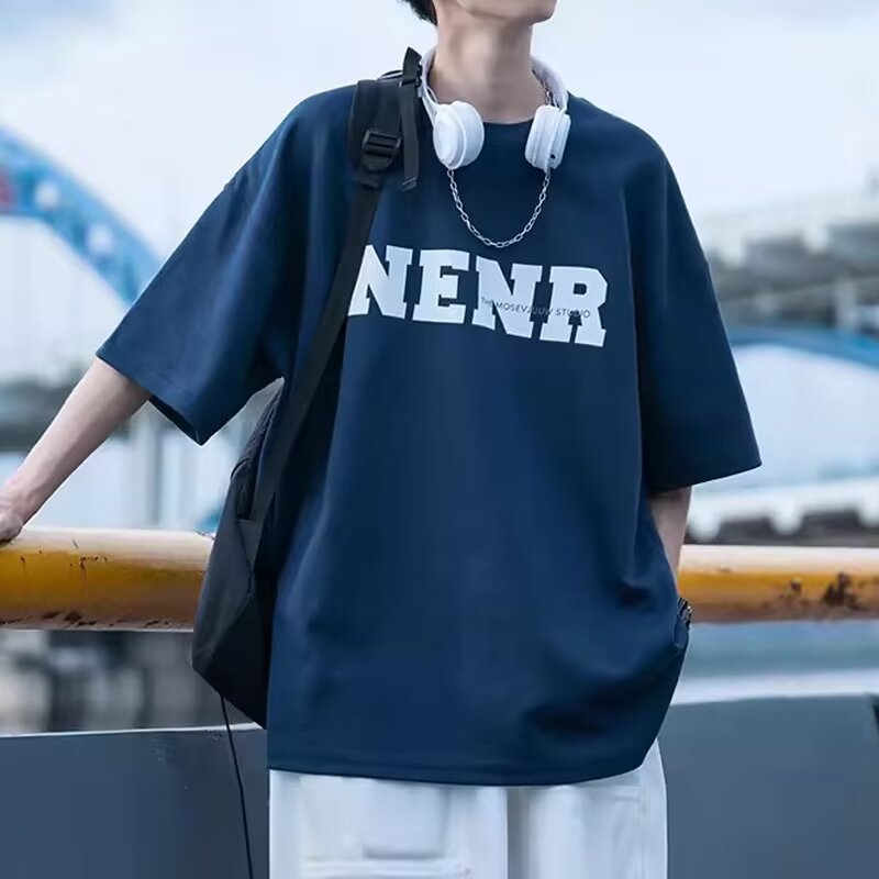 2025 heavyweight short sleeved T-shirt for men, summer trendy brand, loose fitting men's clothing, American plus size student T-shirt 2025 heavyweight short sleeved T-shirt for men, summer trendy brand, loose fitting men's clothing, American plus size student T-shirt