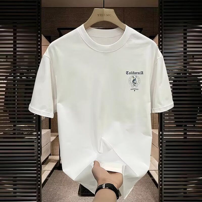 Cross border foreign trade high-quality men's short sleeved T-shirt summer trend casual round neck printed base shirt versatile top Cross border foreign trade high-quality men's short sleeved T-shirt summer trend casual round neck printed base shirt versatile top