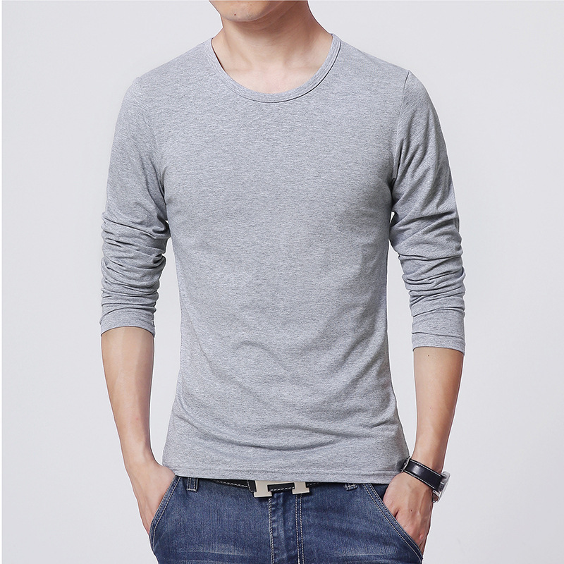 Autumn long sleeved T-shirt men's thin fit pullover Korean version slim fit round neck casual long T-shirt men's solid color half sleeved base clothing Autumn long sleeved T-shirt men's thin fit pullover Korean version slim fit round neck casual long T-shirt men's solid color half sleeved base clothing