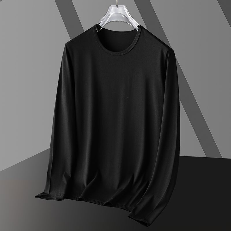 Pure black long sleeved T-shirt, men's autumn handsome new style, slim fit round neck base shirt, versatile cross-border one-piece hair replacement