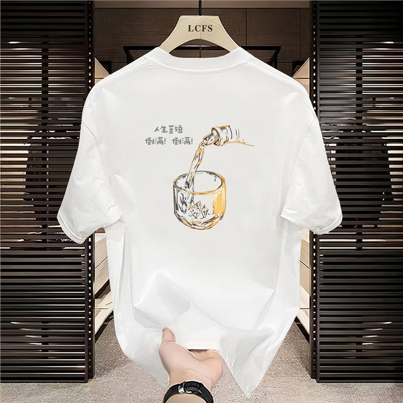 Cross border 2025 Summer Men's Short sleeved T-shirt High end Trendy Brand Printed Top Clothes Fashionable and Casual Interior Matching Bottom Shirt Trendy