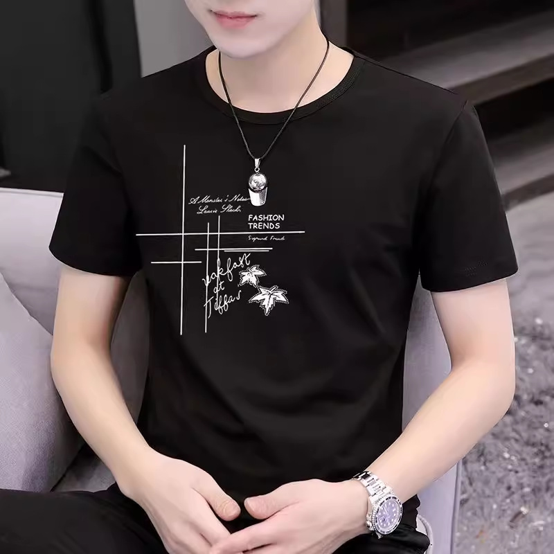 Handsome men's short sleeved T-shirt ice silk short sleeved men's T-shirt summer round neck base shirt casual versatile short T-shirt men Handsome men's short sleeved T-shirt ice silk short sleeved men's T-shirt summer round neck base shirt casual versatile short T-shirt men
