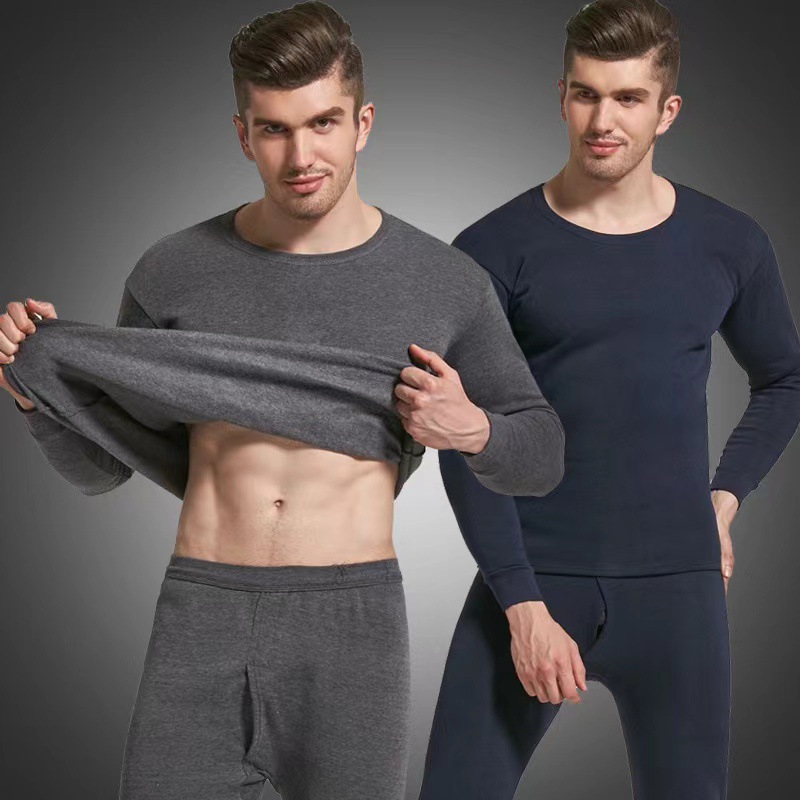 Manufacturer's one piece hair replacement autumn/winter men's thermal underwear with comfortable inner layer, slim fit autumn clothes, autumn pants, round neck set