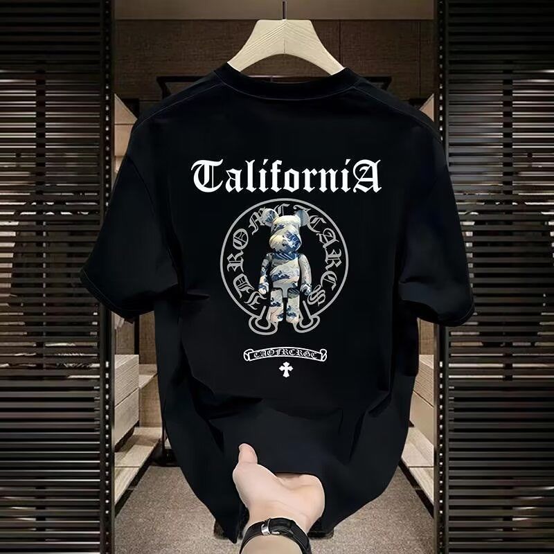 Cross border foreign trade high-quality men's short sleeved T-shirt summer trend casual round neck printed base shirt versatile top Cross border foreign trade high-quality men's short sleeved T-shirt summer trend casual round neck printed base shirt versatile top