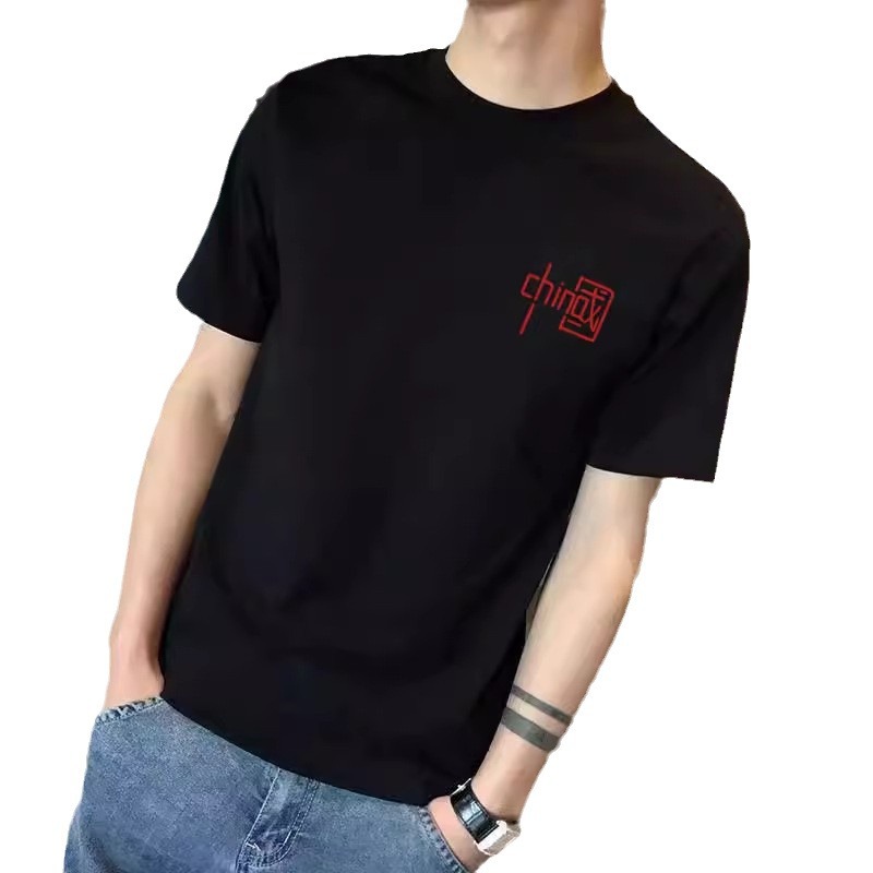 Men's T-shirt short sleeved summer loose 180g Hong Kong trend brand versatile trendy men's half sleeved clothes geometric pattern Men's T-shirt short sleeved summer loose 180g Hong Kong trend brand versatile trendy men's half sleeved clothes geometric pattern