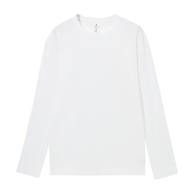 180g autumn Xinjiang combed polyester heavyweight round neck solid color long sleeved men's T-shirt loose base T-shirt men's clothing 180g autumn Xinjiang combed polyester heavyweight round neck solid color long sleeved men's T-shirt loose base T-shirt men's clothing