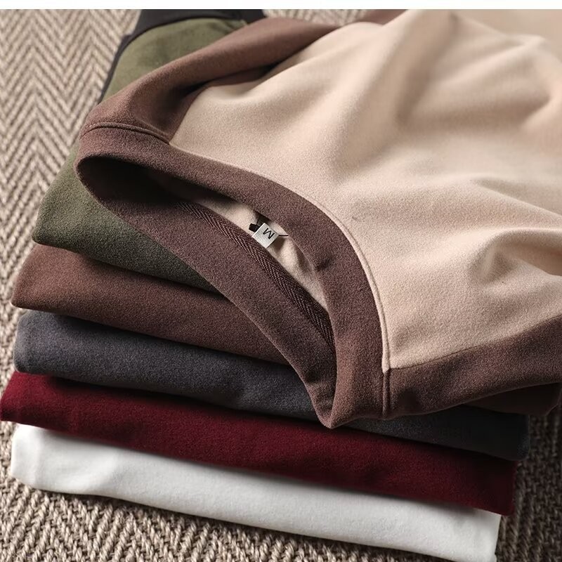 Color blocked velvet base shirt for spring and autumn, pure cotton shoulder length long sleeved T-shirt for men and women, American style interior, contrasting color block shirt