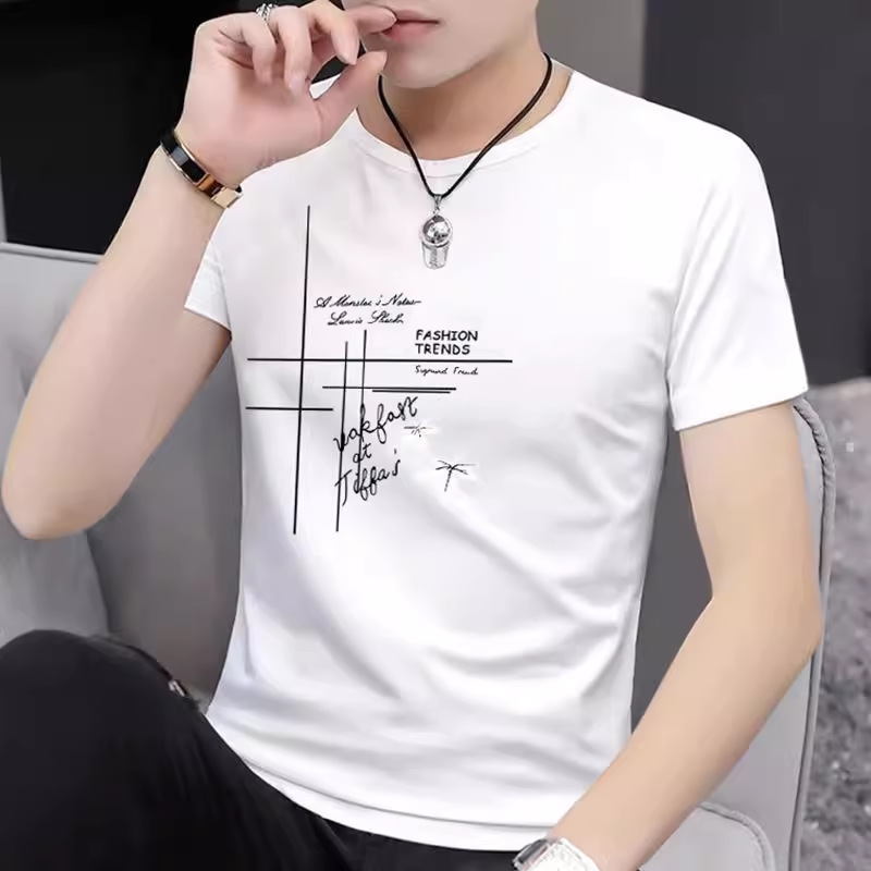 Handsome men's short sleeved T-shirt ice silk short sleeved men's T-shirt summer round neck base shirt casual versatile short T-shirt men