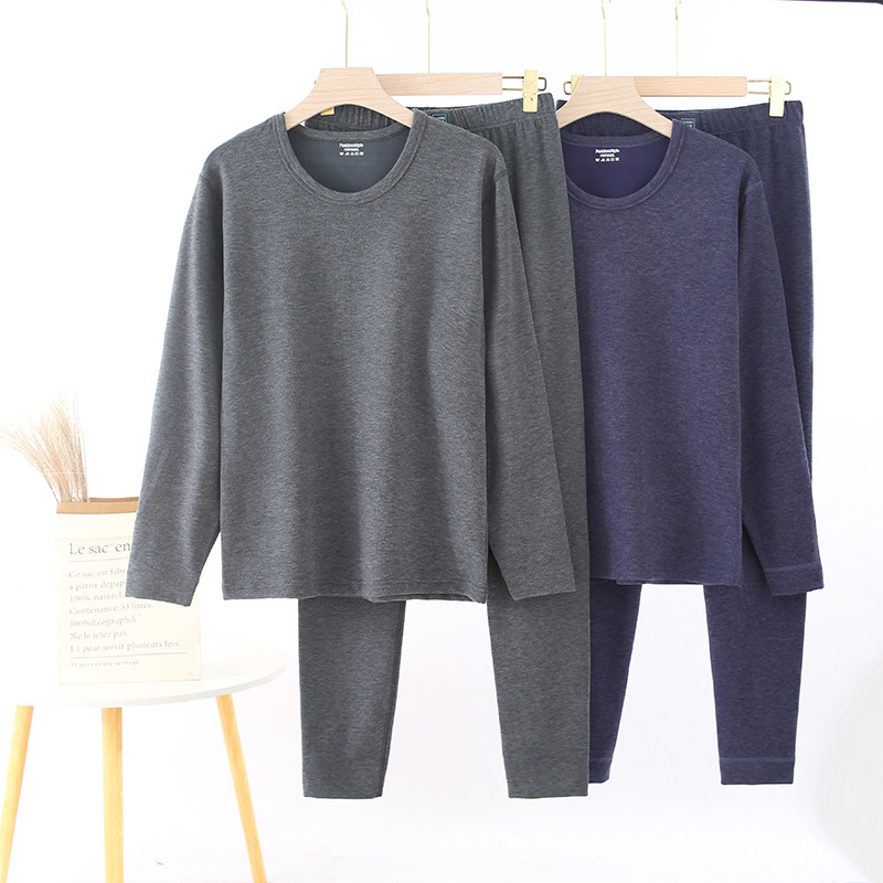 Autumn and winter thermal underwear set for men, thick fitting, tight fitting, and warm clothing with no trace, long sleeves, round neck, shaping body, autumn clothes, and autumn pants