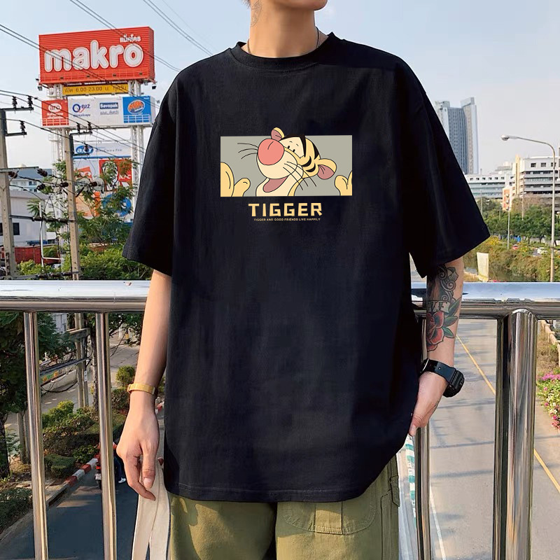 Hong Kong style letter black ice silk couple style unisex round neck short sleeved T-shirt men's trendy versatile casual clothes Hong Kong style letter black ice silk couple style unisex round neck short sleeved T-shirt men's trendy versatile casual clothes