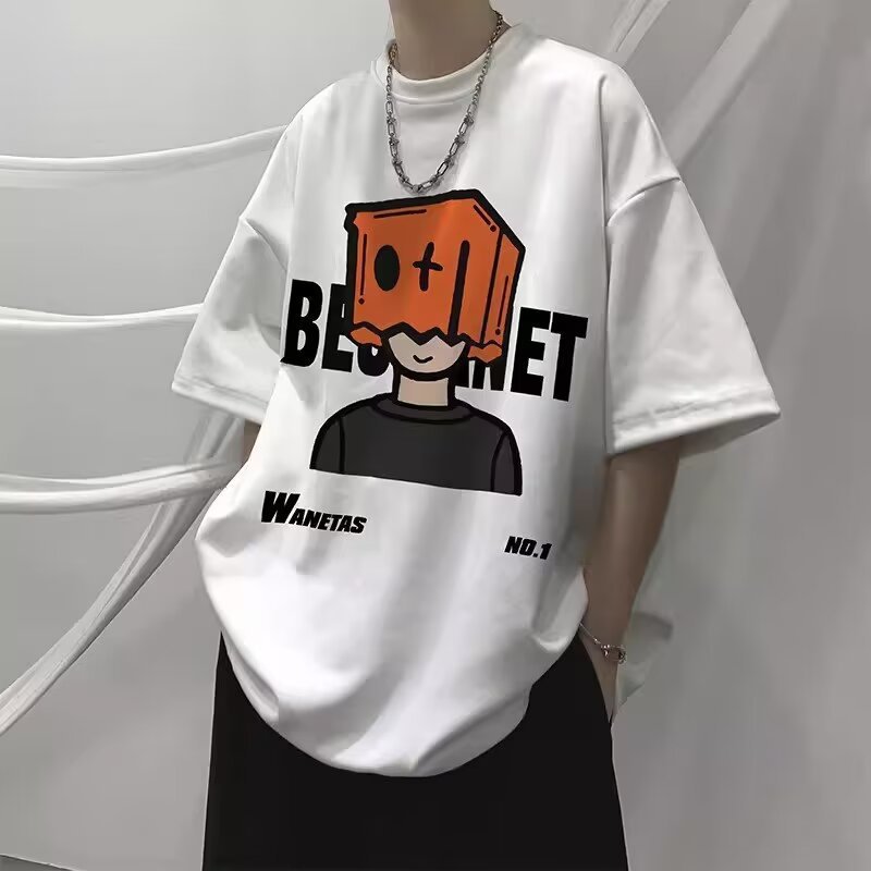 2025 heavyweight short sleeved T-shirt for men, summer trendy brand, loose fitting men's clothing, American plus size student T-shirt 2025 heavyweight short sleeved T-shirt for men, summer trendy brand, loose fitting men's clothing, American plus size student T-shirt