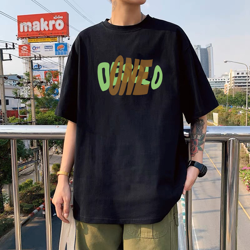 Hong Kong style letter black ice silk couple style unisex round neck short sleeved T-shirt men's trendy versatile casual clothes Hong Kong style letter black ice silk couple style unisex round neck short sleeved T-shirt men's trendy versatile casual clothes