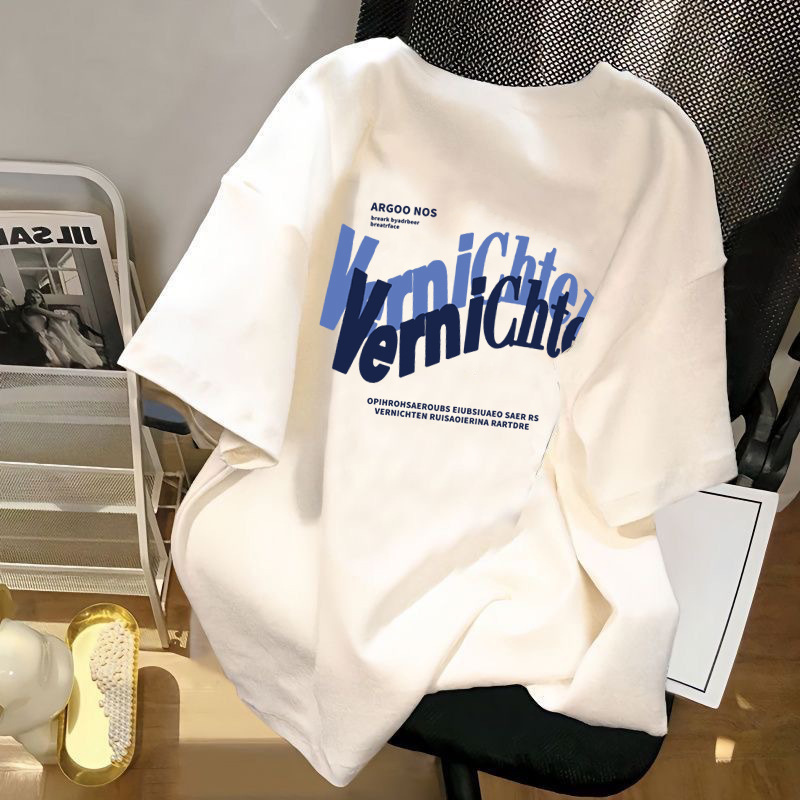 2025 popular heavy weight men's and women's short sleeved t-shirts China-Chic design sense printing lovers summer loose top t-shirts women