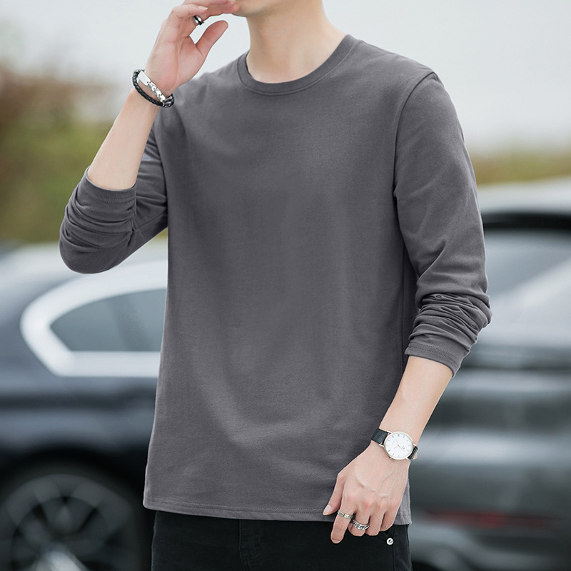Men's new long sleeved T-shirt, men's fashionable casual round neck base shirt, men's top, half sleeved T-shirt, men's fashion brand autumn