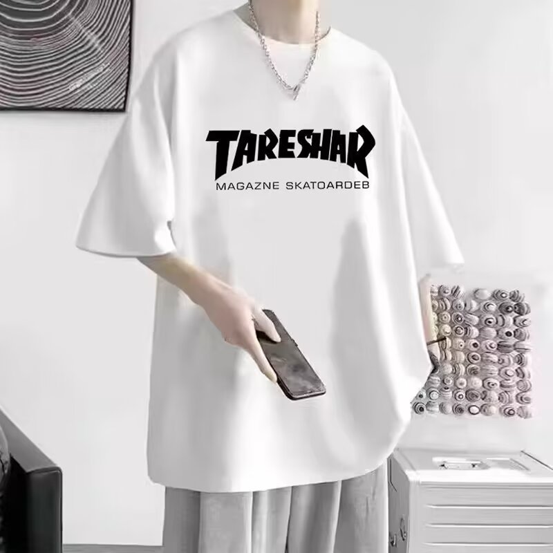 2025 heavyweight short sleeved T-shirt for men, summer trendy brand, loose fitting men's clothing, American plus size student T-shirt 2025 heavyweight short sleeved T-shirt for men, summer trendy brand, loose fitting men's clothing, American plus size student T-shirt