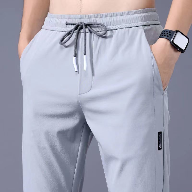 Summer thin casual pants, quick drying, loose fit, oversized straight leg pants, elastic, durable, sports ice silk pants, men's cross-border Summer thin casual pants, quick drying, loose fit, oversized straight leg pants, elastic, durable, sports ice silk pants, men's cross-border