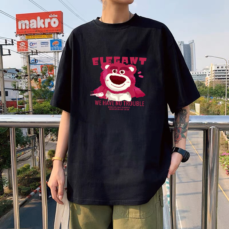 Hong Kong style letter black ice silk couple style unisex round neck short sleeved T-shirt men's trendy versatile casual clothes Hong Kong style letter black ice silk couple style unisex round neck short sleeved T-shirt men's trendy versatile casual clothes