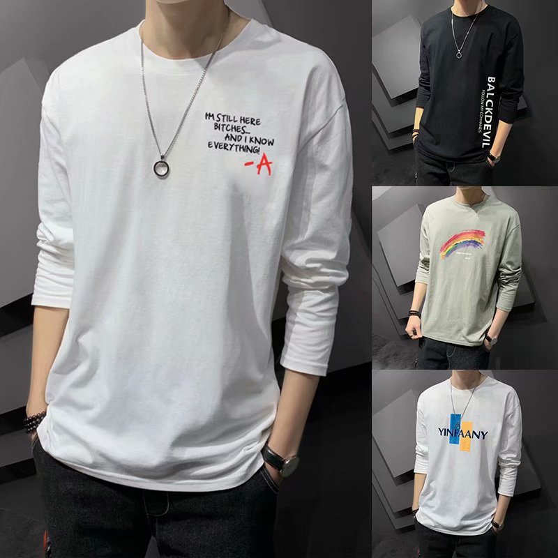 Autumn and winter men's long sleeved T-shirt 2024 new Korean style trendy men's slim fit fashionable casual base shirt ins trendy men