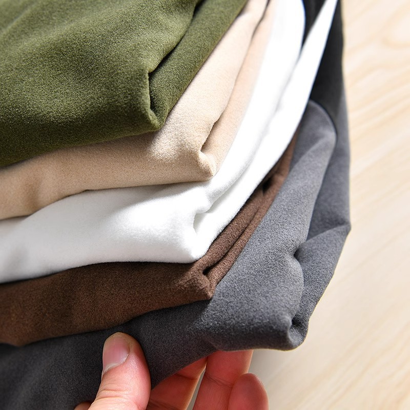 Loose round neck couple's top, double-sided German velvet shoulder length long sleeved T-shirt, men's autumn and winter warm patchwork contrasting base shirt