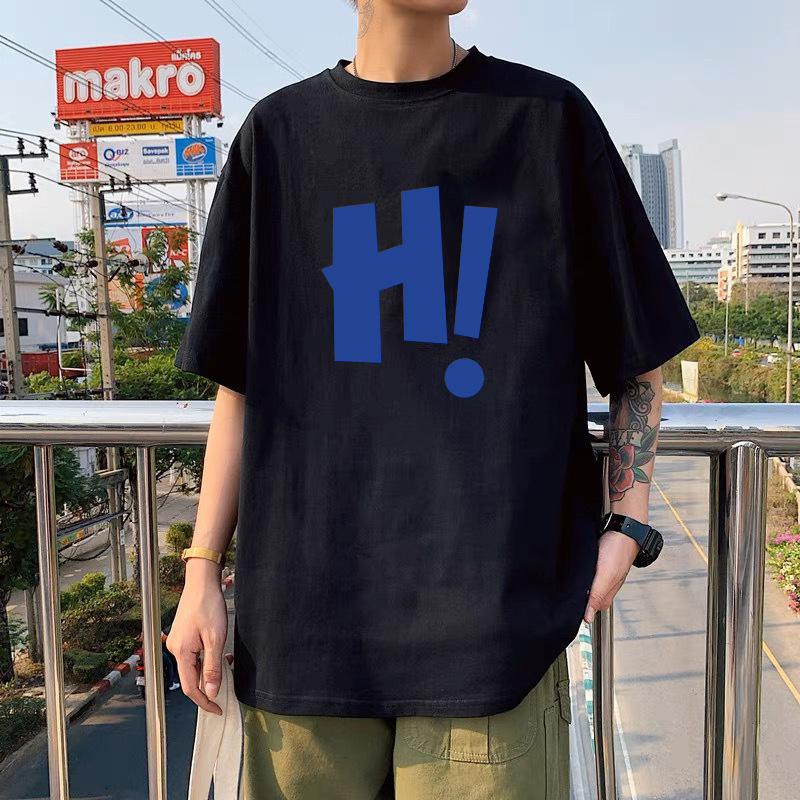 Hong Kong style letter black ice silk couple style unisex round neck short sleeved T-shirt men's trendy versatile casual clothes Hong Kong style letter black ice silk couple style unisex round neck short sleeved T-shirt men's trendy versatile casual clothes