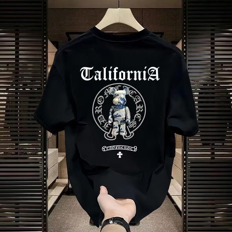 Cross border foreign trade high-quality men's short sleeved T-shirt summer trend casual round neck printed base shirt versatile top Cross border foreign trade high-quality men's short sleeved T-shirt summer trend casual round neck printed base shirt versatile top