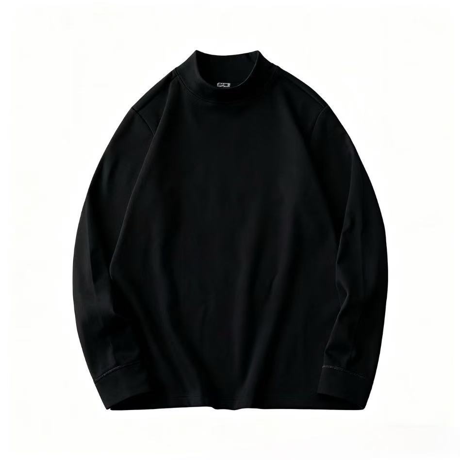 High quality German velvet semi high neck long sleeved T-shirt for men in autumn and winter, with solid color short sleeved top underneath, men's clothing for men High quality German velvet semi high neck long sleeved T-shirt for men in autumn and winter, with solid color short sleeved top underneath, men's clothing for men