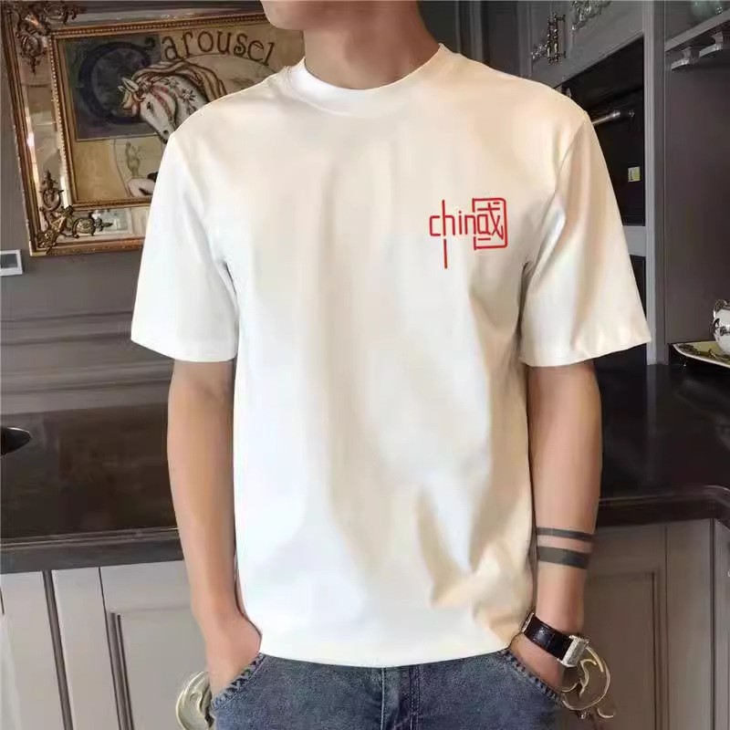 Men's T-shirt short sleeved summer loose 180g Hong Kong trend brand versatile trendy men's half sleeved clothes geometric pattern Men's T-shirt short sleeved summer loose 180g Hong Kong trend brand versatile trendy men's half sleeved clothes geometric pattern