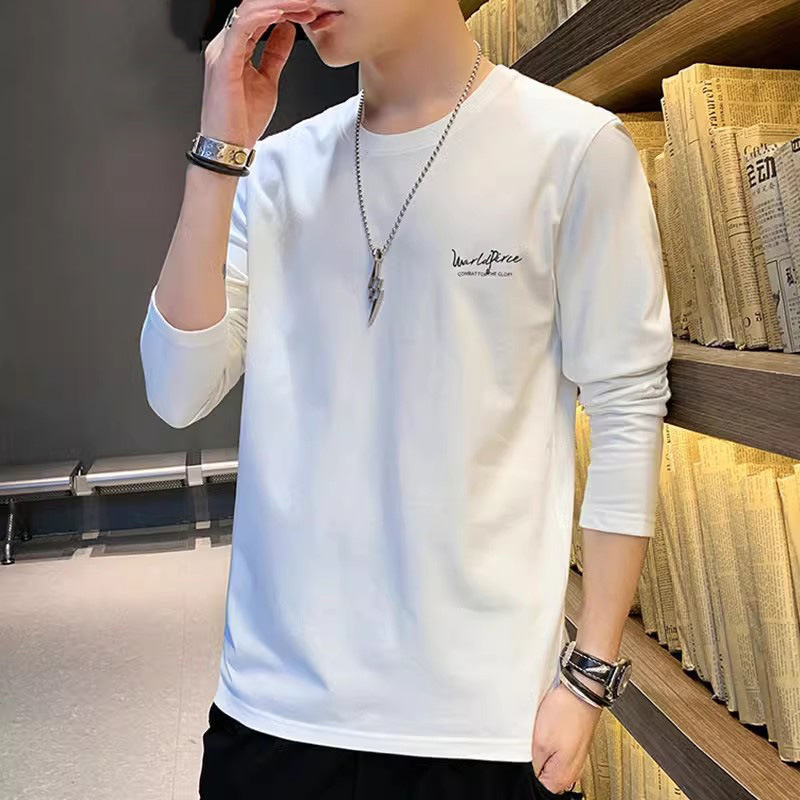 Autumn new long sleeved T-shirt for men, trendy round neck slim fit T-shirt, inner layer clothing, student base shirt, men's clothing