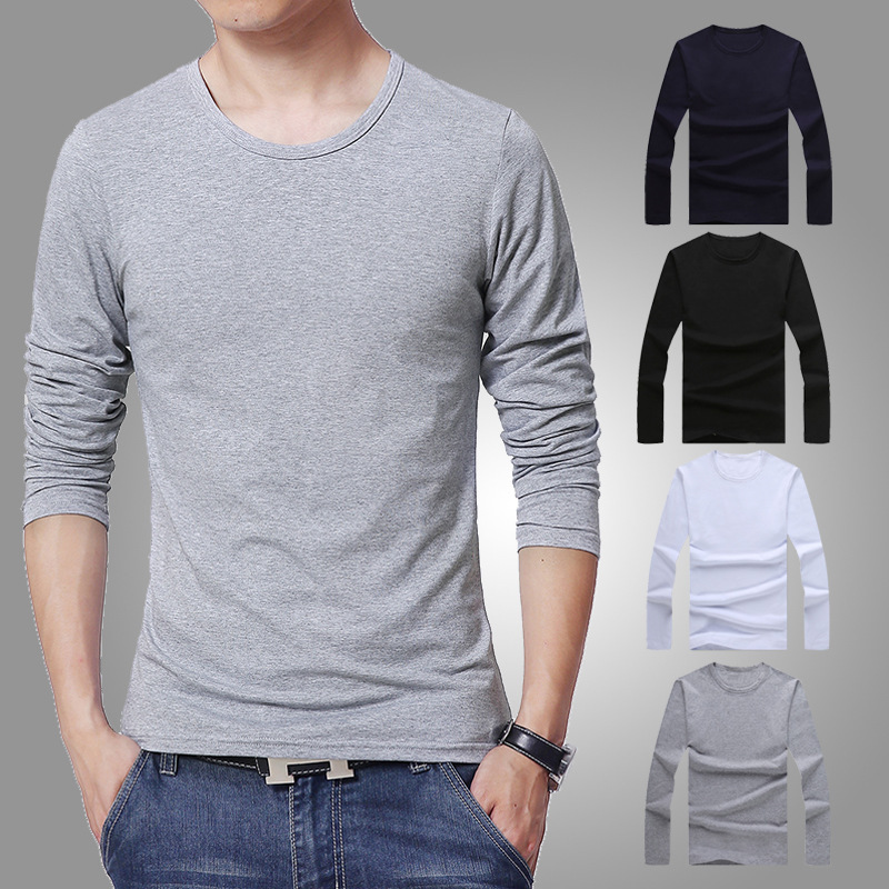 Autumn long sleeved T-shirt men's thin fit pullover Korean version slim fit round neck casual long T-shirt men's solid color half sleeved base clothing Autumn long sleeved T-shirt men's thin fit pullover Korean version slim fit round neck casual long T-shirt men's solid color half sleeved base clothing