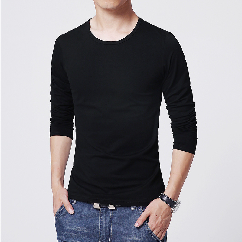 Autumn long sleeved T-shirt men's thin fit pullover Korean version slim fit round neck casual long T-shirt men's solid color half sleeved base clothing