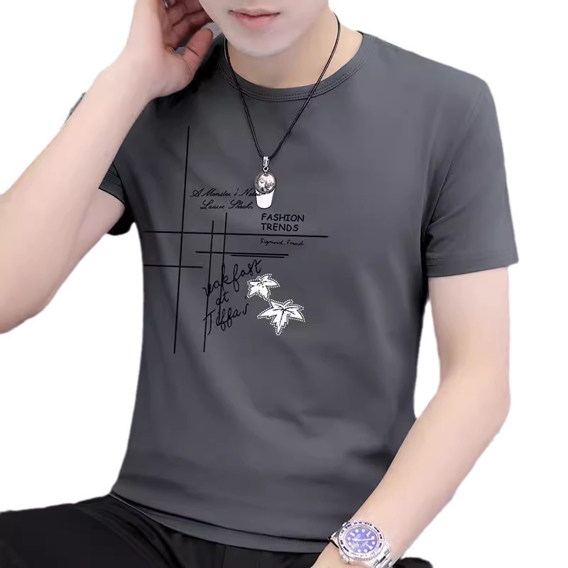 Handsome men's short sleeved T-shirt ice silk short sleeved men's T-shirt summer round neck base shirt casual versatile short T-shirt men Handsome men's short sleeved T-shirt ice silk short sleeved men's T-shirt summer round neck base shirt casual versatile short T-shirt men