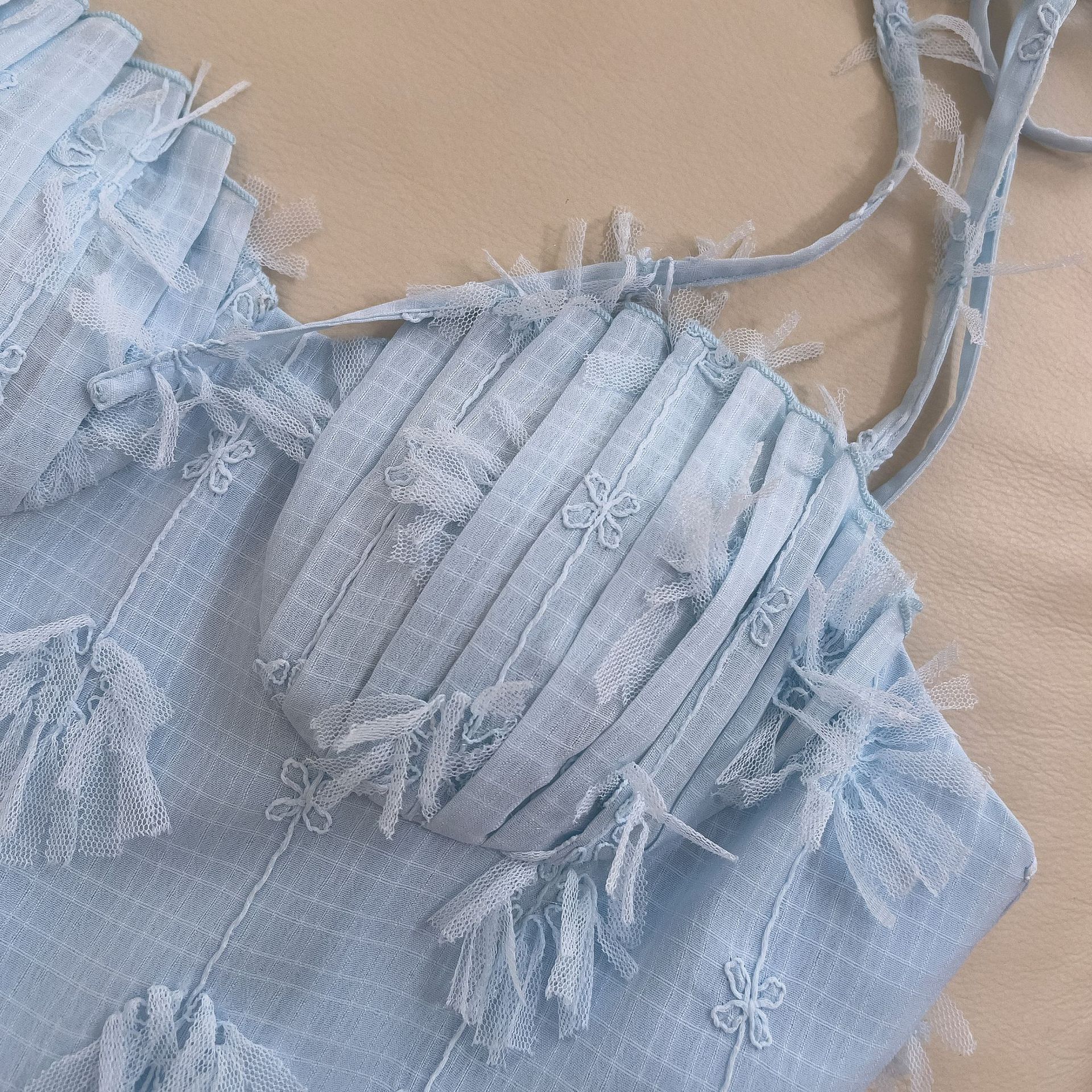 French chiffon ribbon embroidered small dress elegant and sweet blue dress with waist cinched suspender cake long dress 68579 French chiffon ribbon embroidered small dress elegant and sweet blue dress with waist cinched suspender cake long dress 68579