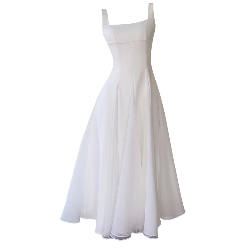 White camisole dress with gentle temperament, white dress, French socialite style, slim fit, waist cinched, sleeveless long dress 68462 White camisole dress with gentle temperament, white dress, French socialite style, slim fit, waist cinched, sleeveless long dress 68462