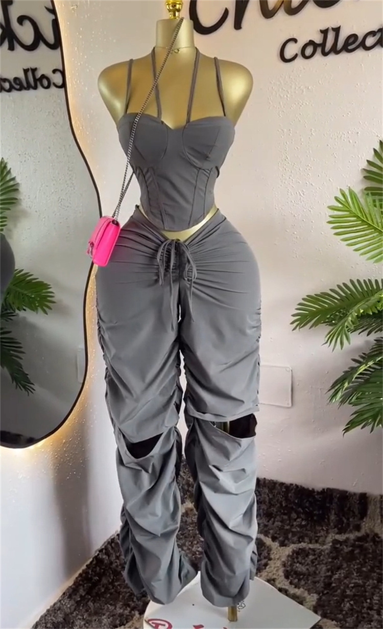 Spot 2025 vintage work pants women's high waisted straight leg pleated pants slimming camisole top sleeveless 2-piece set Spot 2025 vintage work pants women's high waisted straight leg pleated pants slimming camisole top sleeveless 2-piece set