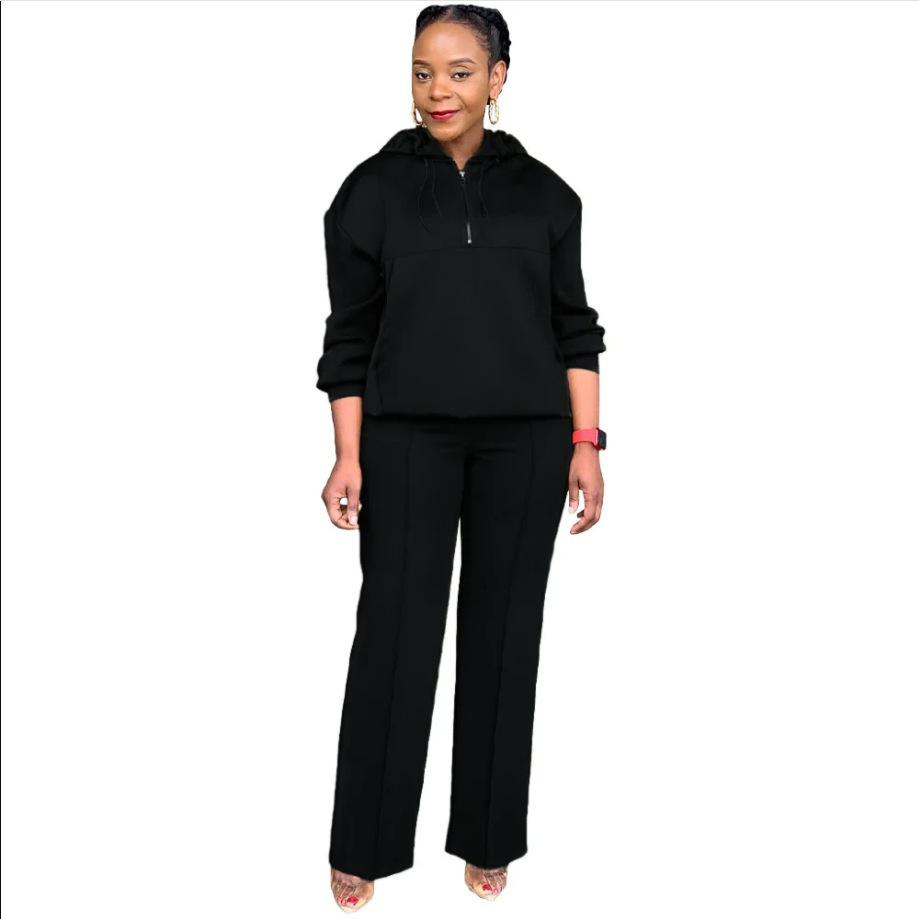 Spot cross-border Amazon set long sleeved women's sports 2-piece set women's fashion hooded pocket sweatshirt pants Spot cross-border Amazon set long sleeved women's sports 2-piece set women's fashion hooded pocket sweatshirt pants