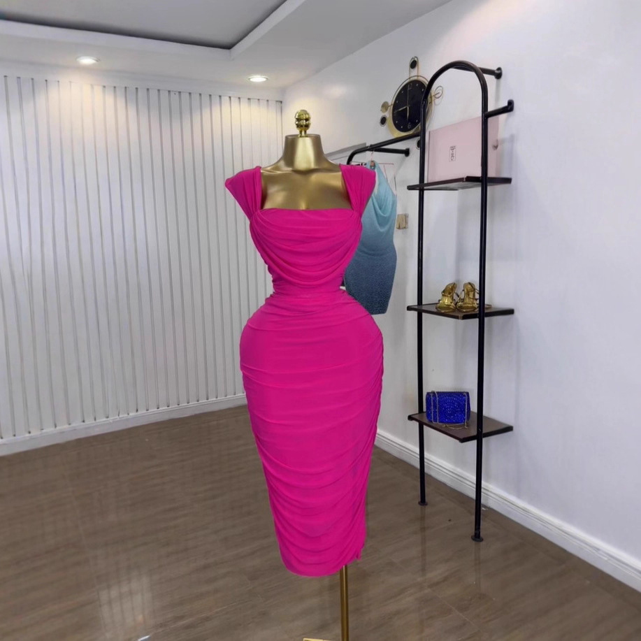 Cross border European and American women's sleeveless camisole pleated top, half skirt, rose red temperament, slimming party 2-piece set Cross border European and American women's sleeveless camisole pleated top, half skirt, rose red temperament, slimming party 2-piece set