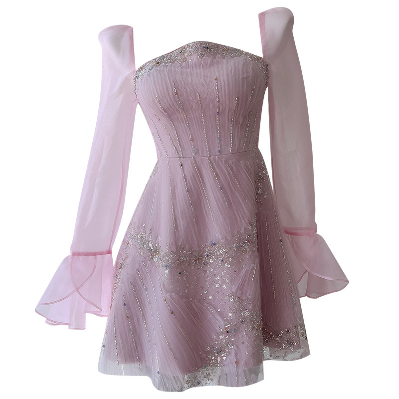 Spring light purple gentle wind heavy industry ribbon embroidery sweet dressing formal dress party dress female 69311 Spring light purple gentle wind heavy industry ribbon embroidery sweet dressing formal dress party dress female 69311