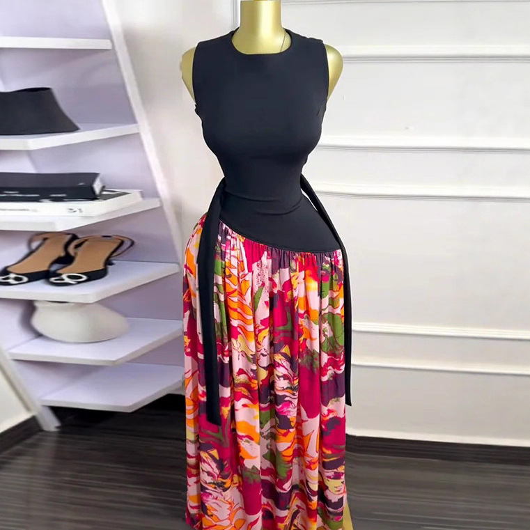 Spot 2025 European and American Cross border Summer Printed Sleeveless Bohemian Long Dress with Strap Sweet Dress Spot 2025 European and American Cross border Summer Printed Sleeveless Bohemian Long Dress with Strap Sweet Dress