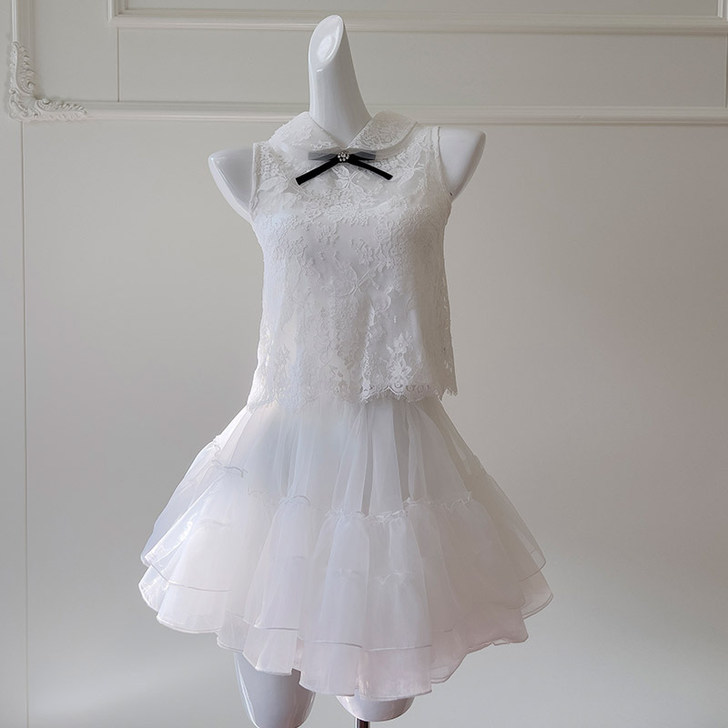 Sleeveless dress temperament bow black and white four piece set lace inner top party fluffy skirt for women 69288 Sleeveless dress temperament bow black and white four piece set lace inner top party fluffy skirt for women 69288