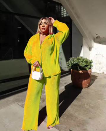 Spot 2025 Amazon Europe and America Cross border Women's Solid Color Loose Casual Two Piece Set with Hundred Fold Fashion Wide Leg Pants Spot 2025 Amazon Europe and America Cross border Women's Solid Color Loose Casual Two Piece Set with Hundred Fold Fashion Wide Leg Pants