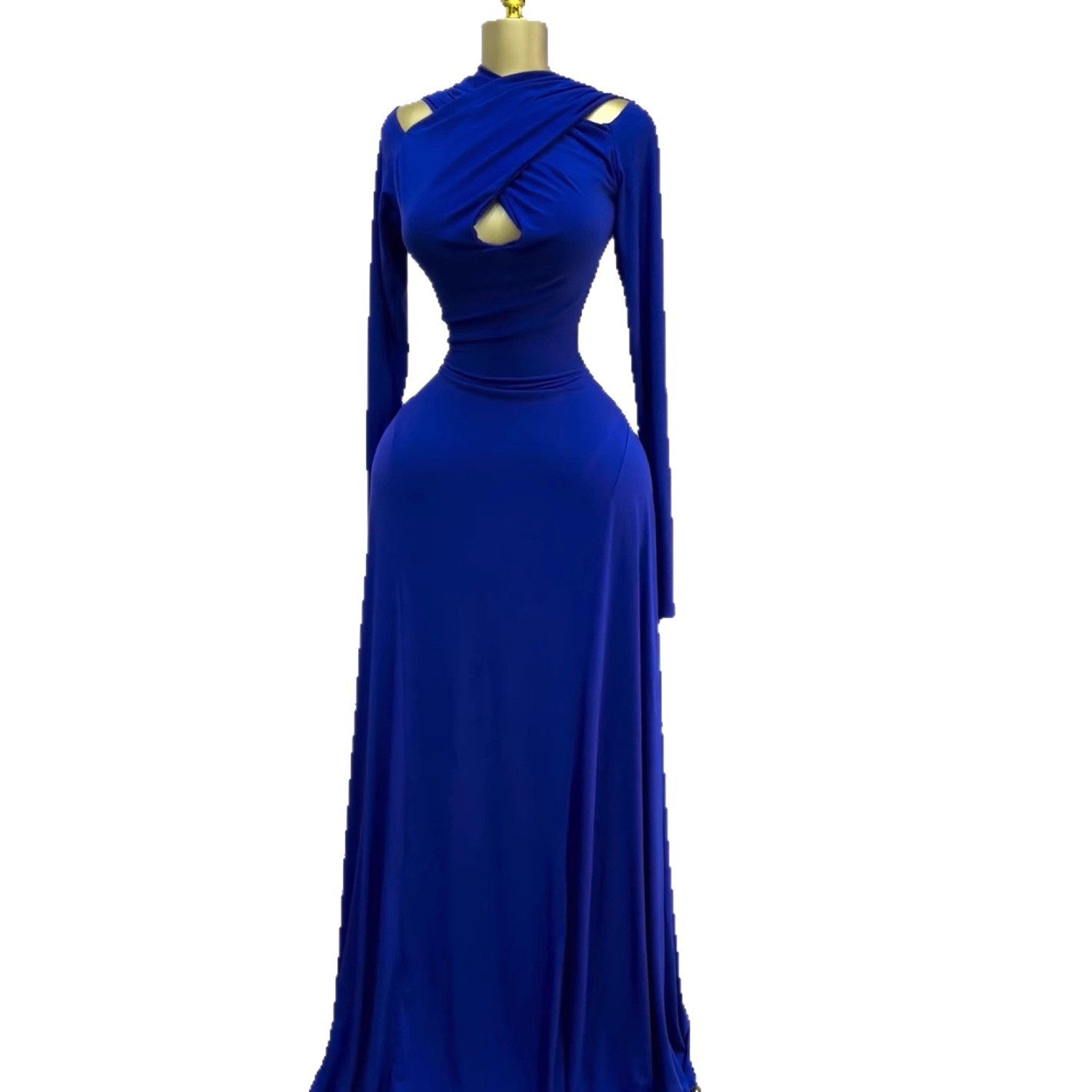 In stock 2025 new cross-border European and American long sleeved hollow dress with elegant temperament, slim and high elastic long skirt In stock 2025 new cross-border European and American long sleeved hollow dress with elegant temperament, slim and high elastic long skirt