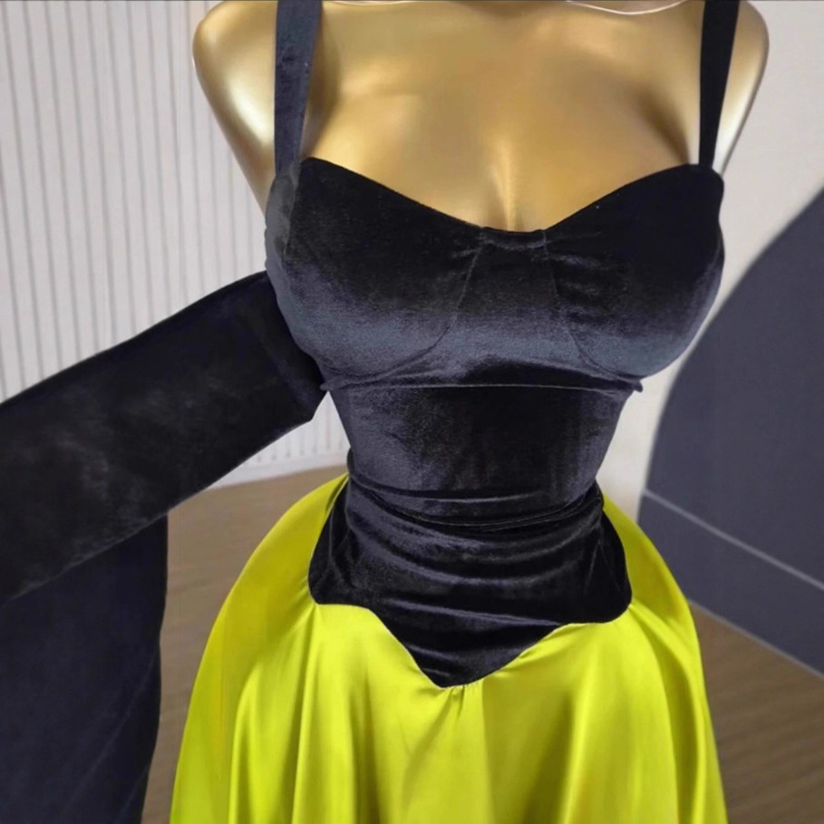 Spot 2025 European and American Cross border Women's Clothing Autumn Style Waist Strap Irregular Splicing Dress Strap Dress Spot 2025 European and American Cross border Women's Clothing Autumn Style Waist Strap Irregular Splicing Dress Strap Dress