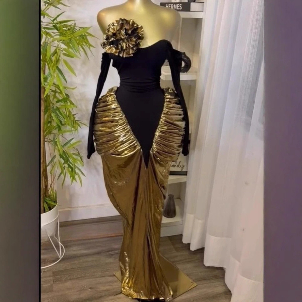 Spot European and American cross-border 2025 autumn women's long sleeved sexy strapless backless pleated patchwork slim fitting jumpsuit long skirt Spot European and American cross-border 2025 autumn women's long sleeved sexy strapless backless pleated patchwork slim fitting jumpsuit long skirt